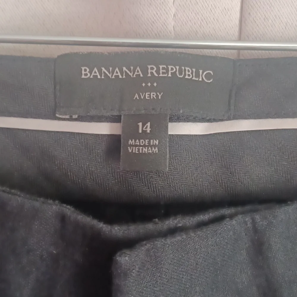 Banana Republic Avery Tie Waist Linen Blend Pants Mid Rise Tailored Ankle Black